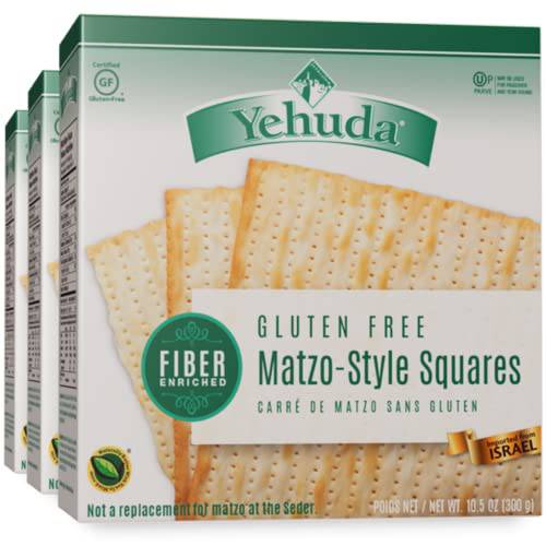 Yehuda Fiber Enriched Gluten Free Matzo Squares , 10.5oz (3 Pack) Imported from Israel, Kosher for Passover