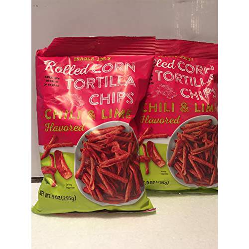 Trader Joe’s Rolled Corn Tortilla Chips - Chili & Lime Flavored - Gluten Free - NET WT. 9Oz (255g) - Pack of 2 Bags