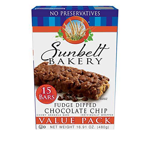 Sunbelt Bakery Fudge Dipped Chocolate Chip Chewy Granola Bars, Value Pack, 15 Count (Pack of 1)