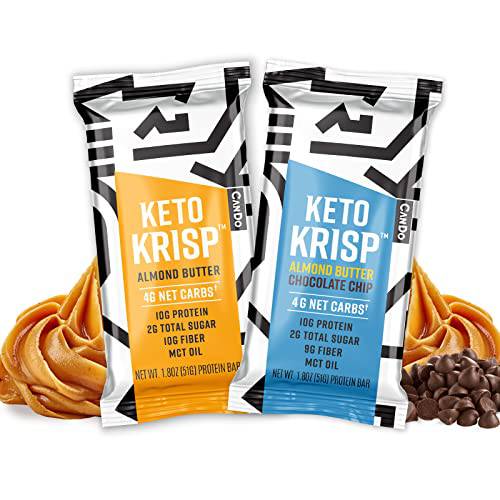 Keto Krisp Protein Snack Bars Bundle - (24-Pack, 12 Almond Butter & 12 Almond Butter Chocolate Chip)