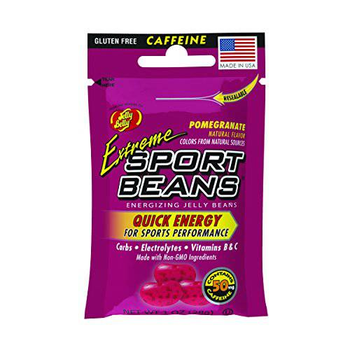 Jelly Belly Extreme Sport Beans - Caffeinated Energizing Jelly Beans - Pomegranate Flavor, 24 x 1 Ounce Bags