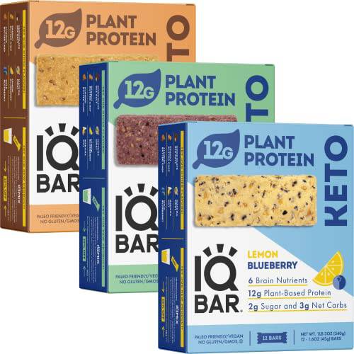 IQBAR Brain and Body Keto Protein Bars - Fruit Lovers Variety Keto Bars - 36-Count Energy Bars - Low Carb Protein Bars - High Fiber Vegan Bars and Low Sugar Meal Replacement Bars - Vegan Snacks