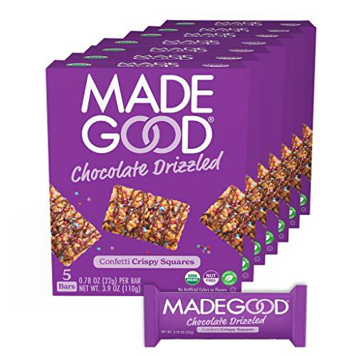 MadeGood Confetti Chocolate Drizzled Crispy Squares, 6pack (30 count) Crunchy Rice with Chocolate Drizzled