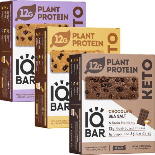IQBAR Brain and Body Keto Protein Bars - Chocolate Lovers Variety Keto Bars - 36-Count Energy Bars - Low Carb Protein Bars - High Fiber Vegan Bars and Low Sugar Meal Replacement Bars - Vegan Snacks