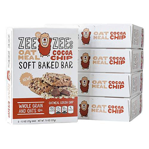 Zee Zees Oatmeal Cocoa Soft Baked Snack Bars, Nut-Free, Whole Grain, Naturally Flavored,1.3 oz Bars, 30 pack