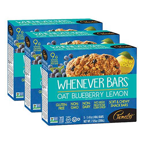 Pamela’s Products, Whenever Bars, Gluten-Free, Oat Blueberry Lemon, 5 Bars, 1.41 oz (40 g) Each(pack of 3)