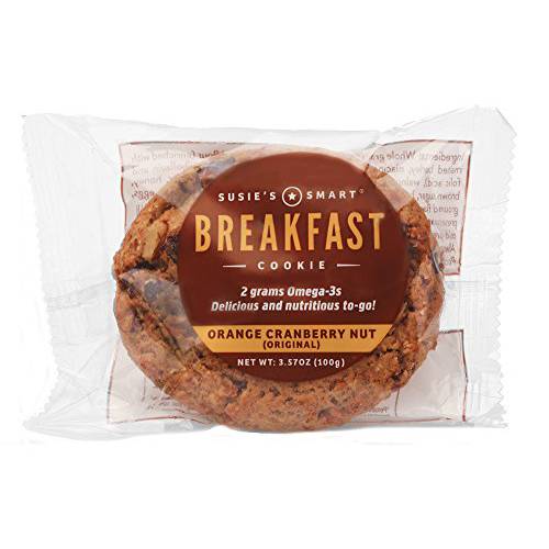 Susie’s Smart Breakfast Cookie, Orange, Cranberry Nut, Healthy, Omega-3s and Protein Rich Soft Chewy Home-baked Cookie, 3.57 Ounce (Pack of 18)