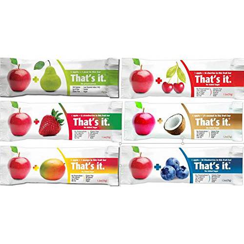That’s It Bar,Complete Flavor Sampler,Variety Pack of 12 (2 Apple+Coconut,2 Apple+ Cherry, 2 Apple+ Blueberry, 2 Apple+Strawberry,2 Apple+Mango,2 Apple+Pear)