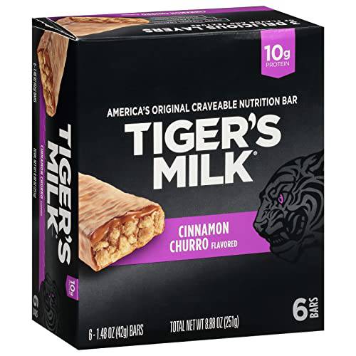 Tiger’s Milk Cinnamon Churro Flavored Protein Bar, 1.48 Fl Oz (Pack of 6)