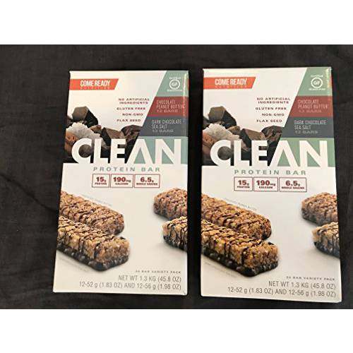 Come Ready Nutrition Clean Protein Bars (2 pack) 48 Total Bars - 24 Chocolate Sea Salt and 24 Chocolate Peanut Butter ONLY $1.38/Bar