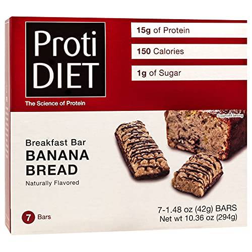 ProtiDiet Protein Bar - Banana Bread (7/Box) - High Protein 15g - Low Calorie - High Fiber