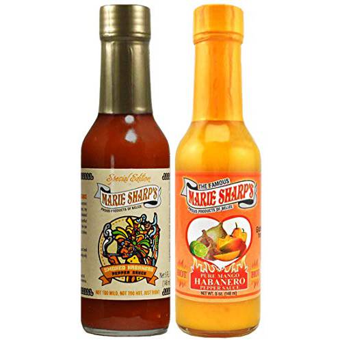 Marie Sharp’s Smoked and Pure Mango Habanero Pepper Sauce 5 Ounce Combo (Pack of 2)