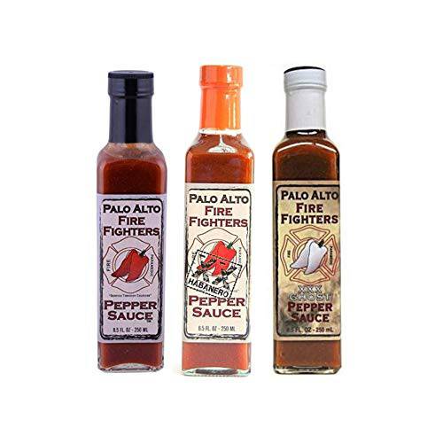 Palo Alto Firefighters Pepper Sauce, 8.5 Ounce Variety Three Pack (Original, Habanero, Ghost Pepper)