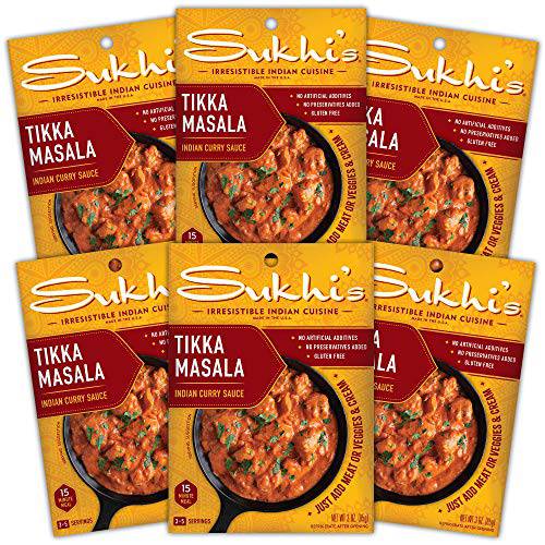 Sukhi’s Gluten-Free Indian Sauce, Tikka Masala, 3 Ounce (Pack of 6) (packaging may vary)