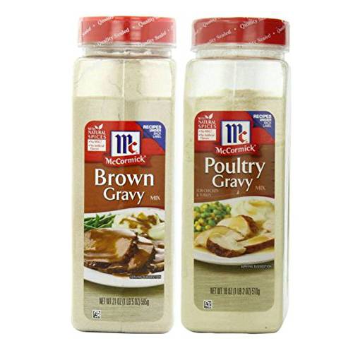 McCormick Gravy Mix Value Bundle - 2 Items- McCormick Brown Gravy, 21 Ounce and McCormick Poultry Gravy 18 Ounce