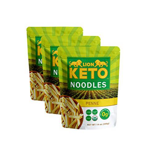 Lion Keto Noodles - 3 Pack | Thick konjac Penne | Low Carb Pasta | Organic Pre-Cooked Zero Carb Pasta Noodles Are Low Calorie, Gluten-Free, Paleo, Kosher & Vegan | Delicious Keto Pasta, (42oz) (Penne)
