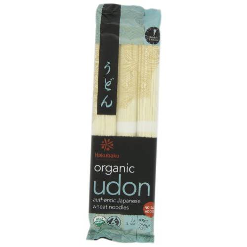 Hakubaku Organic Udon, Authentic Japanese Wheat Noodles, No Added Salt, 9.5 Ounce (Pack of 8)