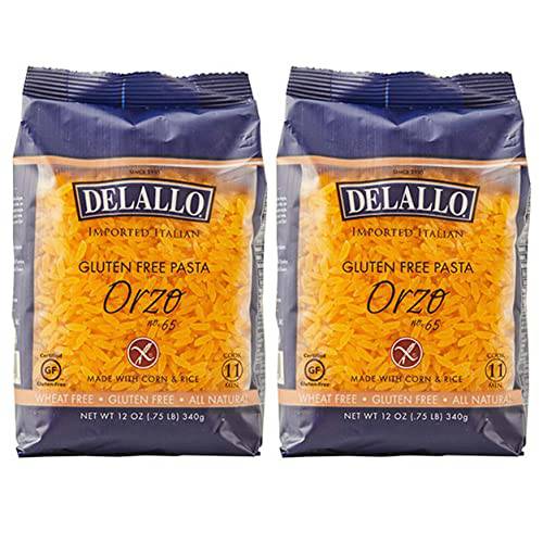 DeLallo Gluten Free Orzo Pasta, Made with Corn & Rice, Wheat Free, 12oz Bag, 2-Pack