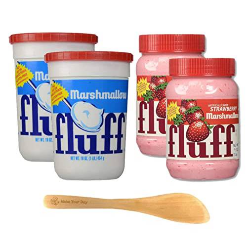 Marshmallow Fluff, Original Fluff 16 Ounce and Strawberry Fluff 7.5 Ounce (Pack of 4) - with Make Your Day Spreader
