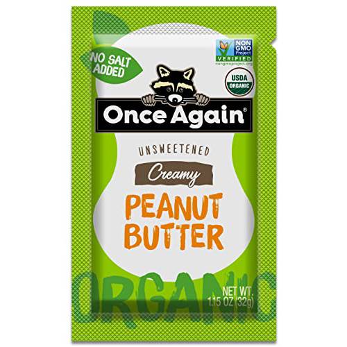 Once Again Organic Creamy Peanut Butter - 1.15oz Squeeze Packs, 10 Count - Salt Free, Unsweetened - USDA Organic, Gluten Free Certified, Vegan, Kosher