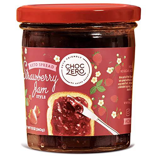 ChocZero’s Keto Strawberry Jam Preserves - No Sugar Added, Low Carb, Keto Friendly, Fruit Spread Alternative, Perfect Jelly for Bread, Gluten Free, Naturally Sweetened with Monk Fruit (1 jar, 12 oz)
