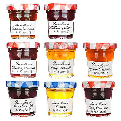 Bonne Maman Assorted Preserves - Strawberry, Apricot, Raspberry, Orange, Cherry, Honey, Grape, Blueberry - 8 jars x 1 oz