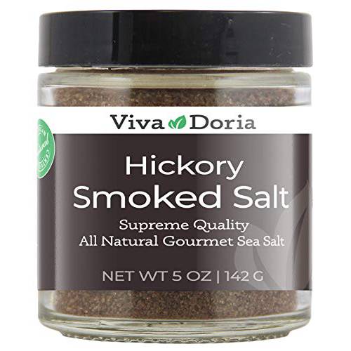 Viva Doria Hickory Smoked Sea Salt (Fine Grain) Hickorywood Salt (5 oz glass jar)