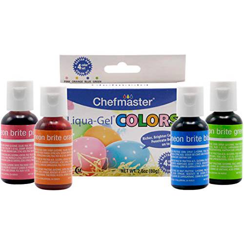 Chefmaster - Easter Liqua-Gel Food Coloring Kit - Easter Egg Dye - 4 Pack of 2.8oz Bottles - Vibrant Easter Colors, Easy To Use and Clean, Colors Won’t Fade or Bleed - Made in the USA
