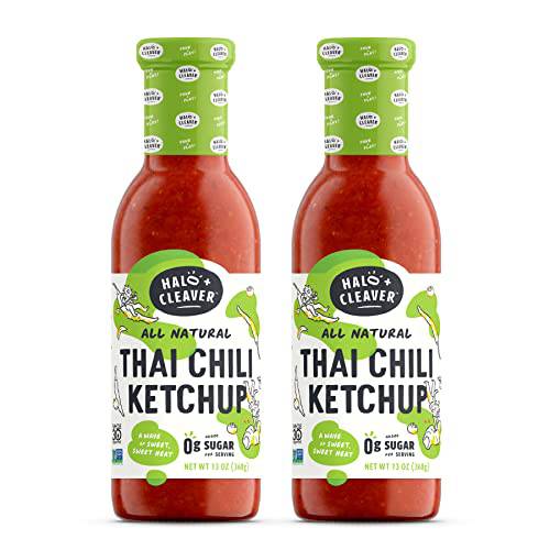 Spicy Ketchup by Halo + Cleaver (2 Pack) - Keto Ketchup with a Kick of Heat from Thai Chili Peppers | Whole 30 + Sweetened with Fruit | Spicy + Sweet Thai Chili Sauce with Fresh Tomatoes + No Sugar Added | 13 oz bottles