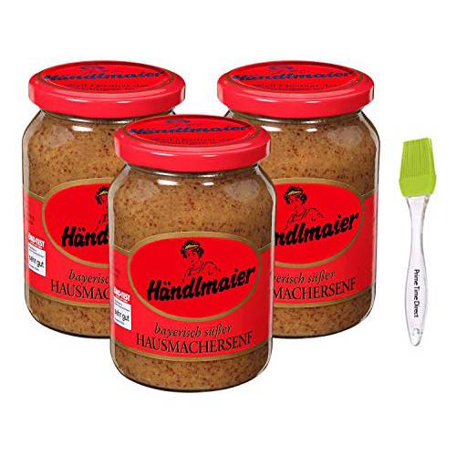 Handlmaier’s Sweet Bavarian Mustard 13.4 oz (3 Pack) Bundle with Silicone Basting Brush in a PTD Sealed Bag