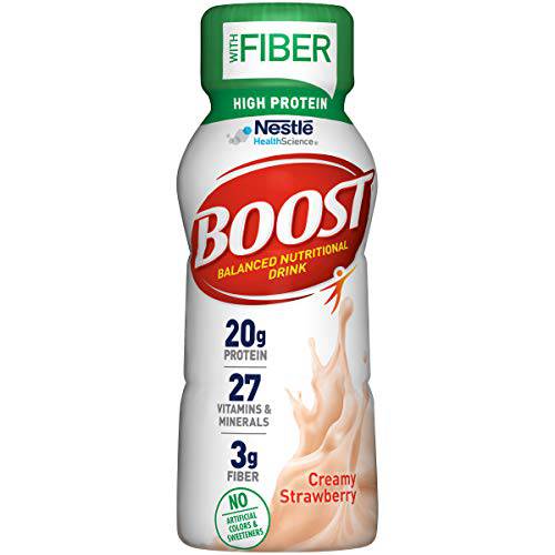 BOOST High Protein with Fiber Complete Nutritional Drink, Creamy Strawberry, 8 fl oz Bottle, 24 Pack