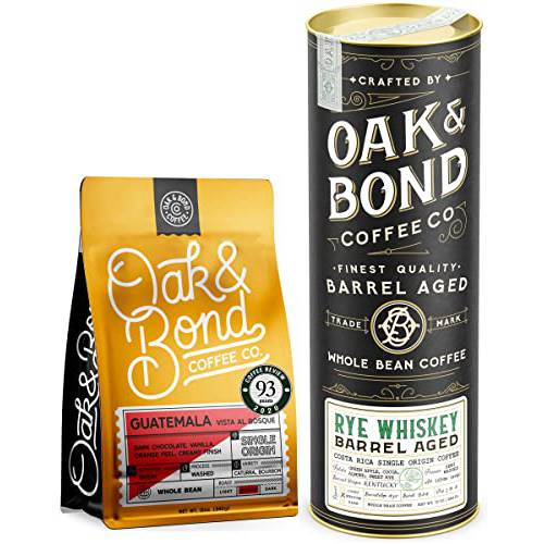 Oak & Bond Coffee Co. Guatemala Single Origin and Rye Whiskey Barrel Aged Coffee Bundle - Whole Bean, 22oz. Total