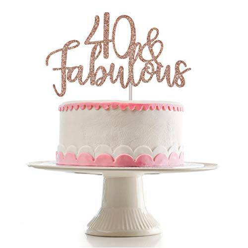 40 and Fabulous Cake Topper Rose Gold Glitter 40th Birthday Cake Toppers for Women, 40 Cake Topper for Women (Double Sided Glitter)