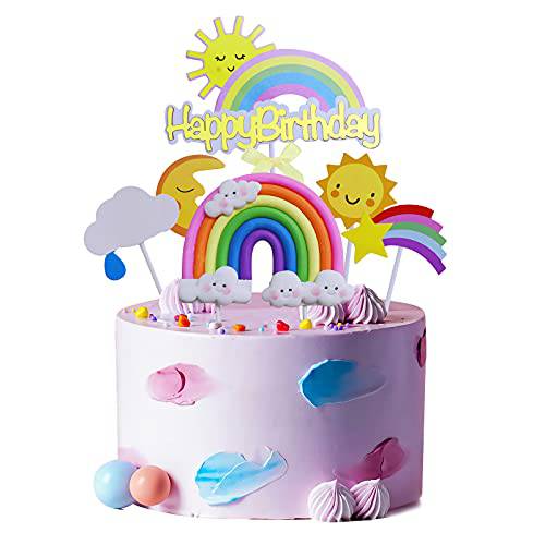 18 PCS DIY Happy Birthday Cake Toppers Set Clay Rainbow Sun Moon Cloud Star Cake Toppers