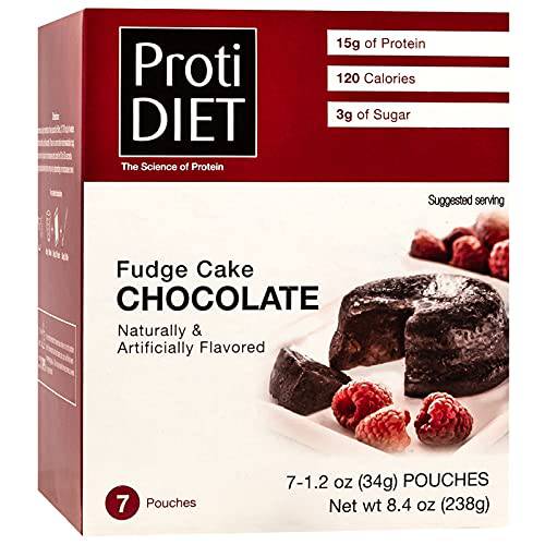 ProtiDiet Dessert - Chocolate Fudge Cake - 7 Servings - High Protein 15g - Low Calorie - Low Fat - Ideal Protein Compatible
