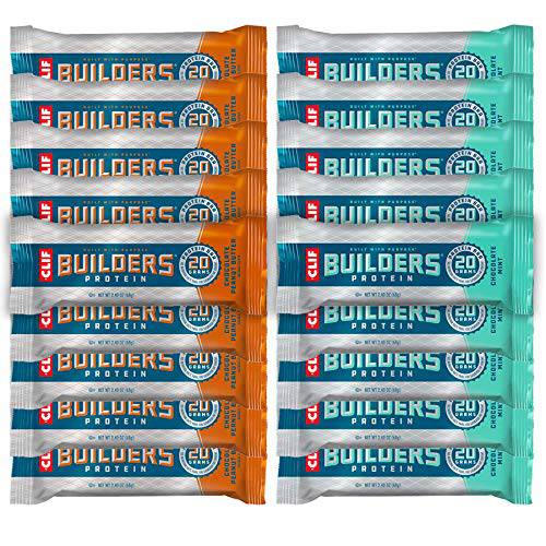 Clif Bar - Builder’s Protein Bar Variety Pack, 20g of Protein (Chocolate Mint & Chocolate Peanut Butter) - 18 Count