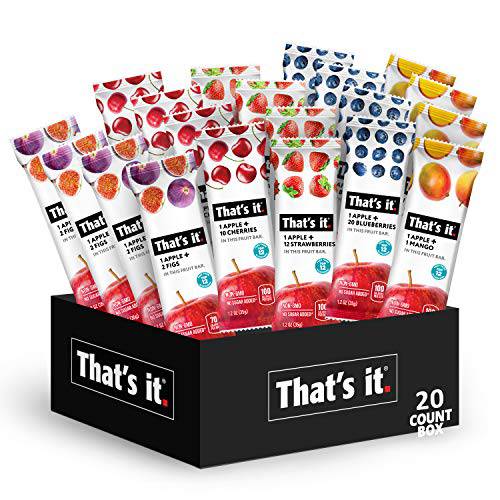 That’s it Fruit Bars Snack Gift Box { 20 Pack }100% All Natural, Gluten-Free, Vegan, Low Carb Snacks - Healthy Fruit Snacks Bulk Variety Pack(Strawberry, Mango, Blueberries, Cherries & Fig Bars)