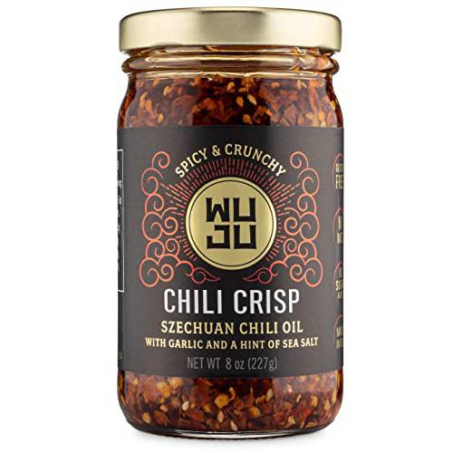 WUJU Chili Crisp, Chili Oil, Chili Sauce, Chili Garlic Sauce, Chinese Hot Sauce, Heat with Crispy Texture, Clean Natural Ingredients, Made in USA - 8 Ounce