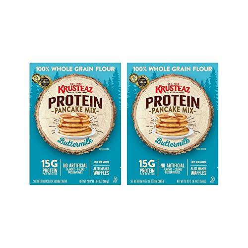 Krusteaz Protein Pancake Mix, Buttermilk Pancake Mix, 100% Whole Grain Flour & 15g of Protein Per Serving, Also Makes Waffles, Just Add Water, 20 OZ (1.25 Pound (Pack of 2))