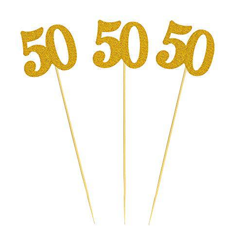 12PCS 50th Birthday Centerpiece Sticks Glitter Number 50 Table Centerpieces Flower Toppers for Anniversary Reand Party Decorations (Gold)