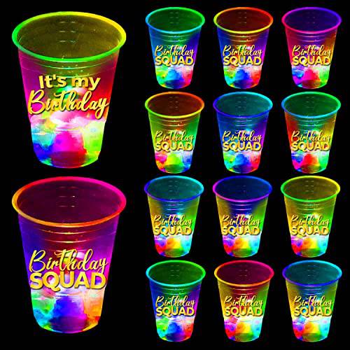 22 Pcs Glow Birthday Party Supplies,Birthday Squad Glowing Cups,Birthday Decorations Favor for 20th 30th 40th 50th 60th Night Event,16oz Flashing Cups(Birthday & It My Birthday) Count (Pack of 1)