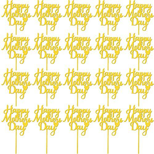 Trounistro 20 Pack Mother’s day Cake Topper Acrylic Happy Mother’s Day Cupcake Topper for Happy Birthday Mother’s day Cake Party Decoration