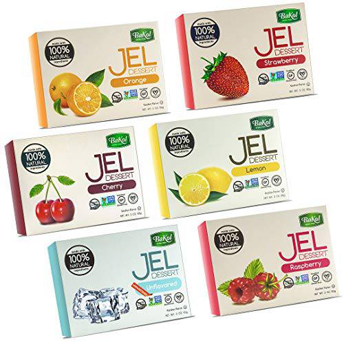 Bakol Jel Dessert - All Natural Vegan Dessert Mix - Kosher - Halal - No Artificial Sweeteners Flavors or Colors – Set Of All 6 Flavors - (Orange, Strawberry, Raspberry, Lemon, Cherry, Unflavored)