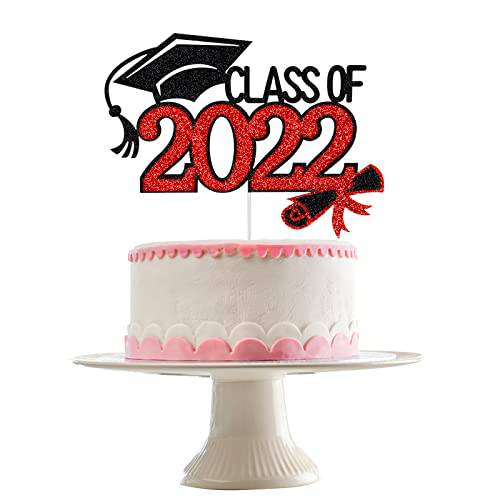 Class of 2022 Cake Topper Red and Black Glitter- Graduation Cake Topper 2022 Red and Black,Red and Black Graduation Decorations 2022, Class of 2022 Graduation Decorations Red,Graduation Cake Decorations 2022