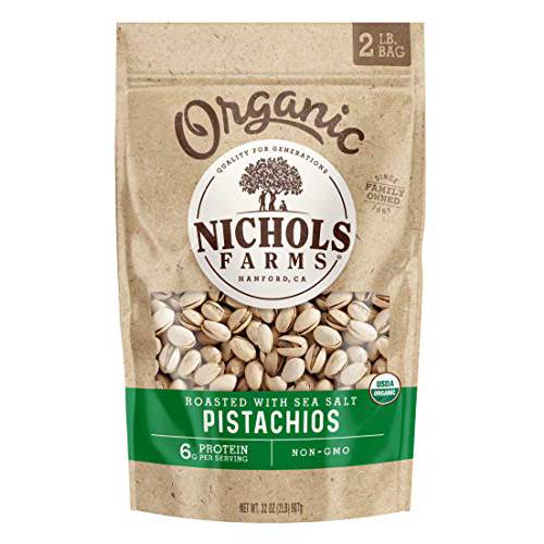 Nichols Farms Pistachios - Fresh Roasted Inshell Pistachio - Nutrient Rich Nuts Snack Packs - Non-GMO, California Grown Nut Pistachios - Healthy, Lightly Salted, Party Snack - (2lb) Organic Roasted with Sea Salt…