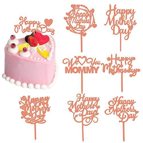 HADDIY Happy Mother’s Day Cake Toppers,8 Pcs Rose Gold Acrylic Cake Decoration Topper for Mom Birthday Mother Day Party Favors