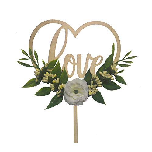 Wedding Cake Topper - Rustic Theme for Bridal Shower Engagement Anniversary Party Decoration , Personalized Heart Shaped , Wooden