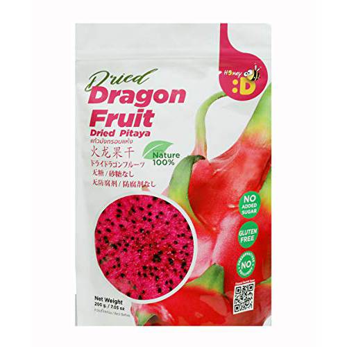 Honey:D Dried Dragon Fruit Natural - Red Pitaya 100% Snack 200 g (7.05oz)