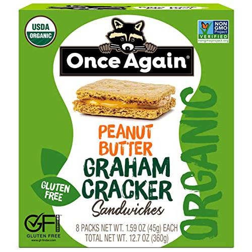 Once Again Peanut Butter Graham Cracker Sandwiches - Organic & Gluten Free, Non-GMO - Gluten Free Certified, Vegan, Kosher - Box of 8 Sandwich Packs