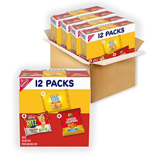 Nabisco Cracker Variety Pack, RITZ Mini Toasted Chips Sour Creme and Onion, RITZ Cheese Crispers Cheddar Chips, & Wheat Thins 100% Whole Grain Wheat Crackers, 48 Snack Packs (4 Boxes)